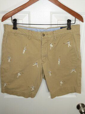 Polo Ralph Lauren Chino Shorts 33 Tennis Player Embroidered Stretch Slim Fit 8"